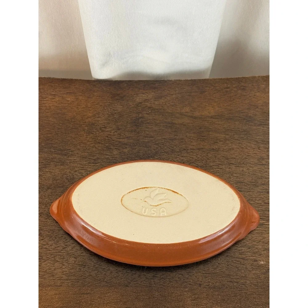 VTG SetTHREE Burden USA Oval Brown Stoneware Au Gratin 8‎ 1/4
